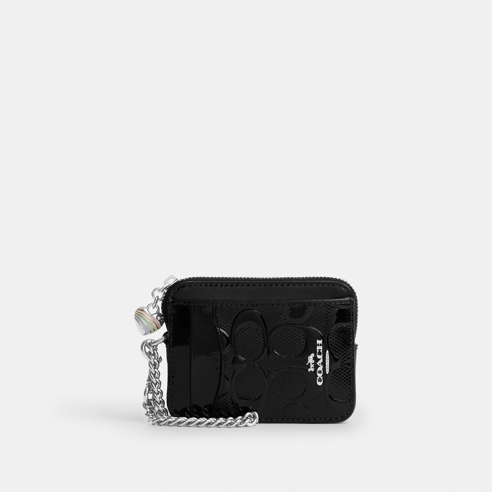 Coach Outlet Zip Card Case In Signature Leather With Heart Charm